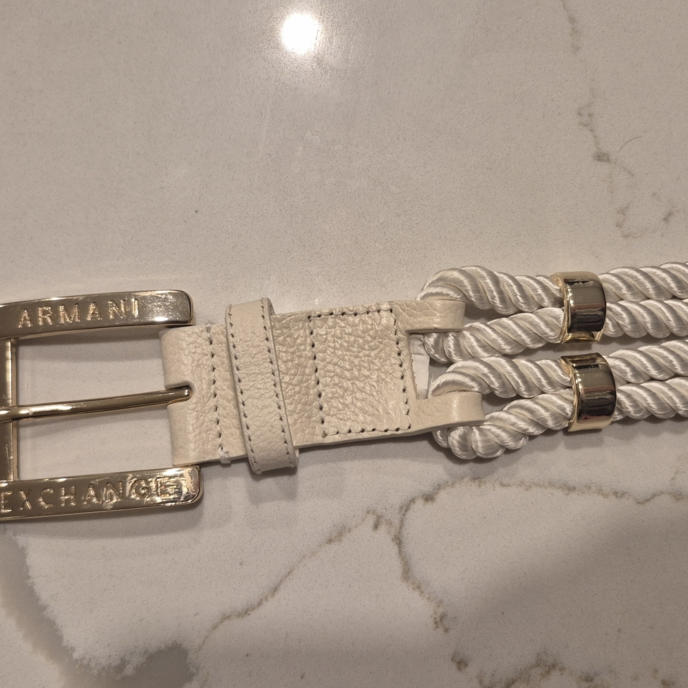 Armani Exchange White Braided Belt